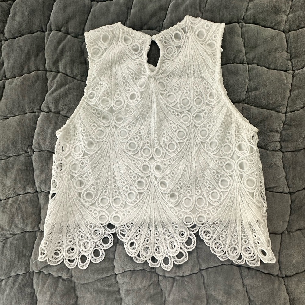 Anthropologie White Lace Sleeveless Top - Picture 2 of 4